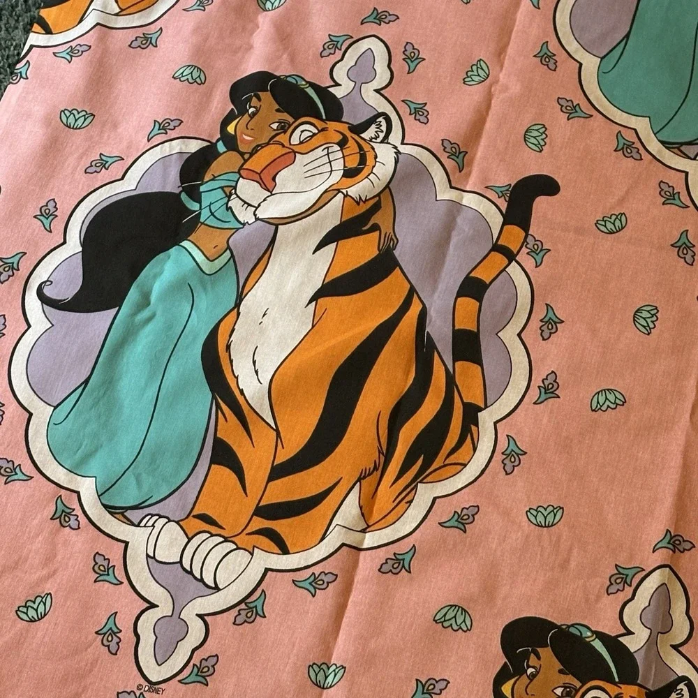Disney Flat Sheet Jasmine Sheet Aladdin Rajah VTG 90s
